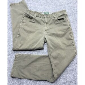 Orvis Mens 34x30 Olive Green 5-Pocket Chino Pants Straight Leg Elastic Waist